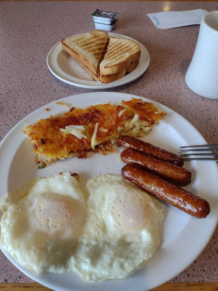 Over Easy Eggs Sausage Hash Browns Toast