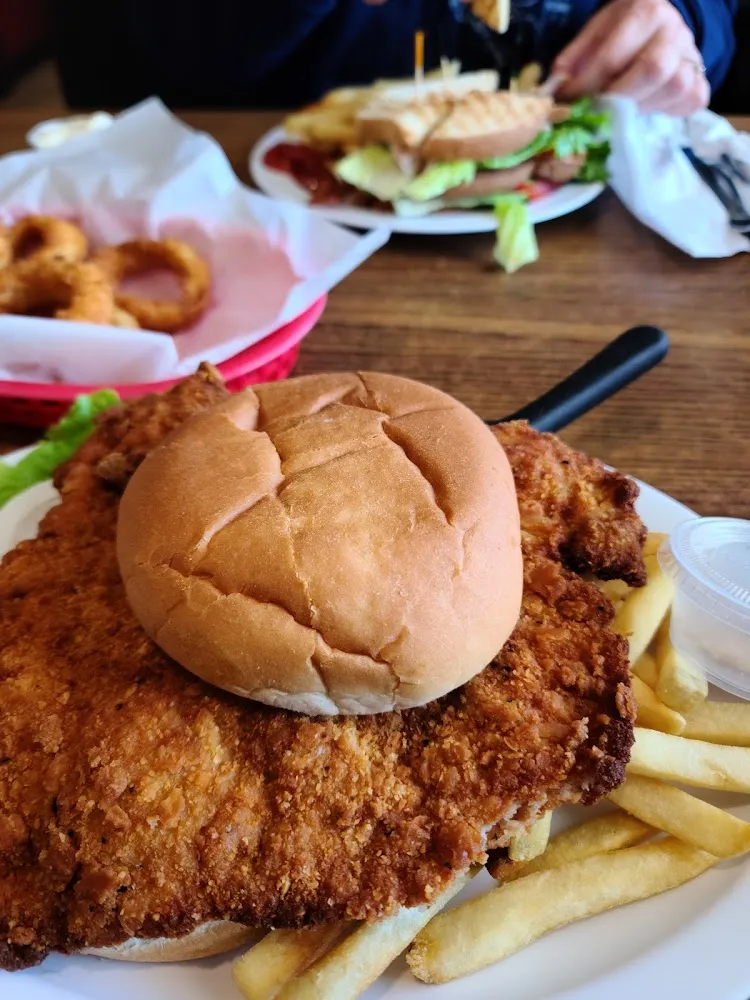 Pork Tenderloin Sandwich and Onion Rings